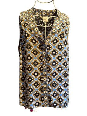 CAbi Sleeveless Mini Dress in Blue, Mustard & Black Geometric Floral
